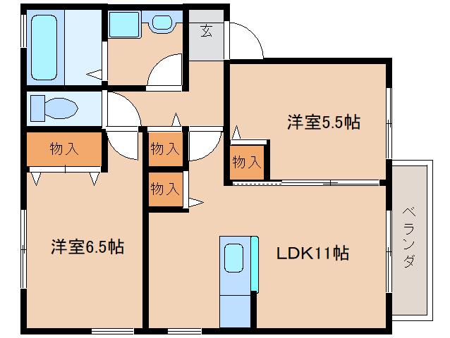 ロハス平城(2LDK/2階)の間取り写真