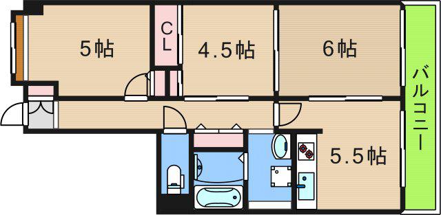 ノアーズアーク住之江(3DK/9階)の間取り写真