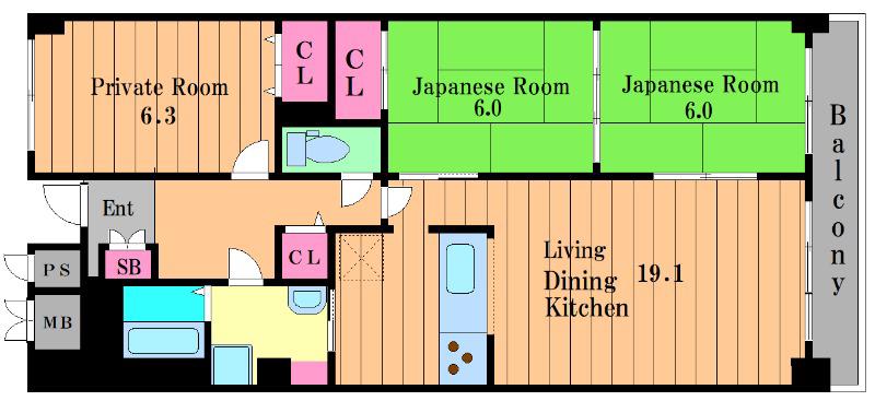 ライオンズマンション千代田弐番館(2LDK/5階)の間取り写真