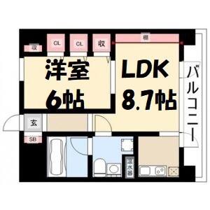 ラ・クール泉(1LDK/8階)の間取り写真