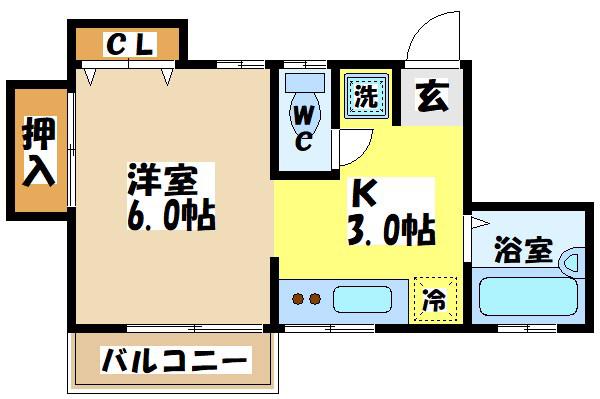 コーポ静(ワンルーム/2階)の間取り写真
