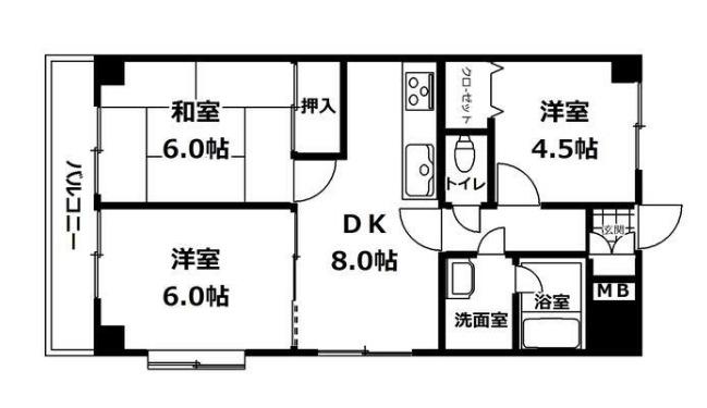 オレンジコート高松(3DK/6階)の間取り写真