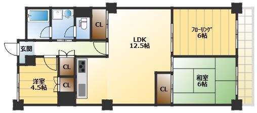 熊内スカイハイツ(3LDK/1階)の間取り写真