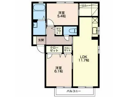 ディアコートブロードB(2LDK/2階)の間取り写真