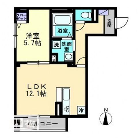 ラフォーレF(1LDK/2階)の間取り写真