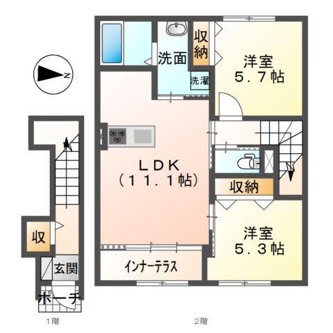 モントクレア(2LDK/2階)の間取り写真