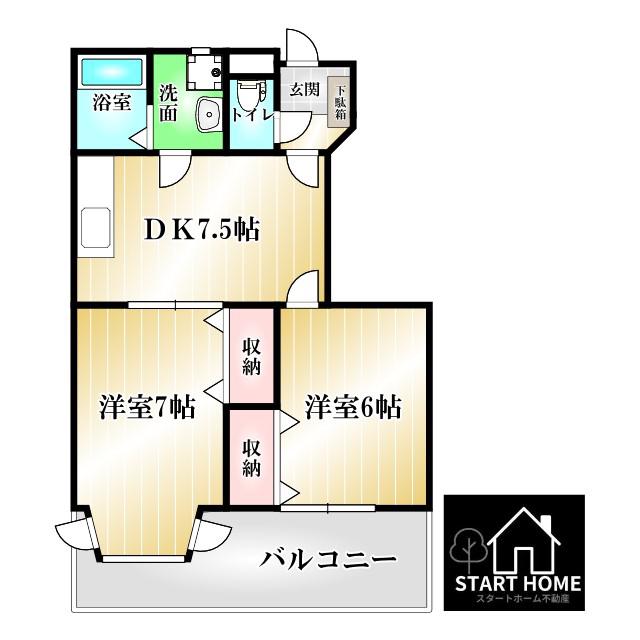 ニュールフランB(2DK/1階)の間取り写真