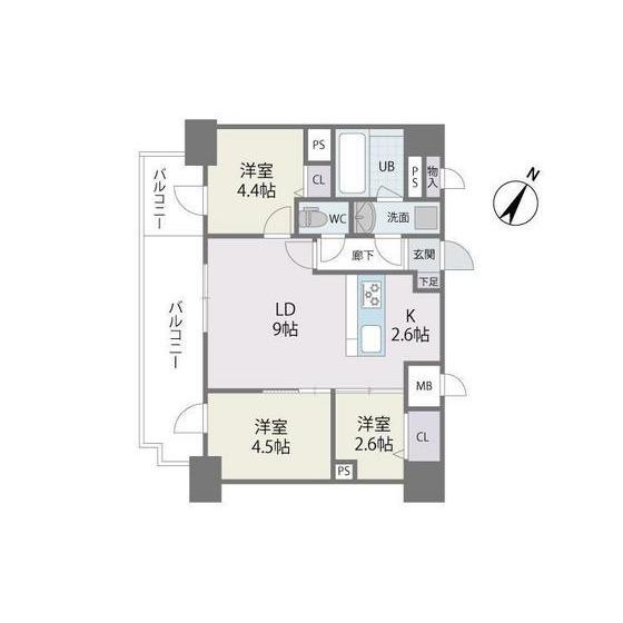MODERN PALAZZO天神南Ⅱ(3LDK/10階)の間取り写真
