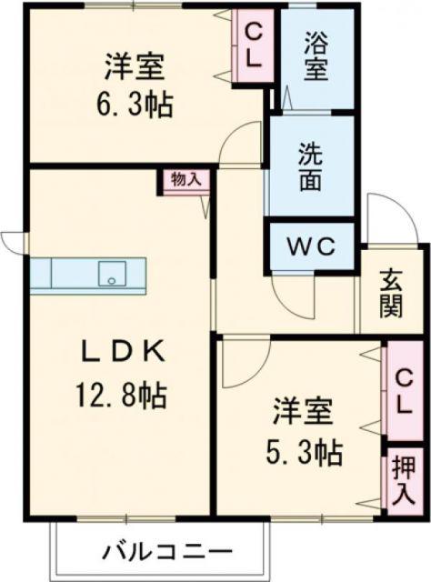 サウスナチュラルコートA(2LDK/1階)の間取り写真