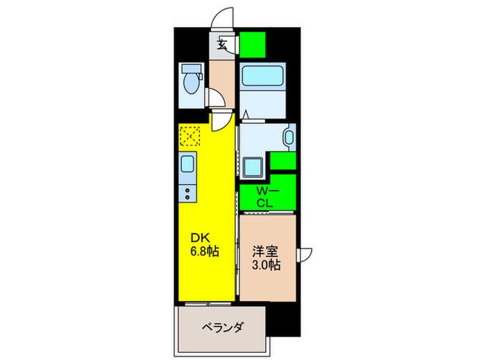 クラス六本松(1DK/9階)の間取り写真