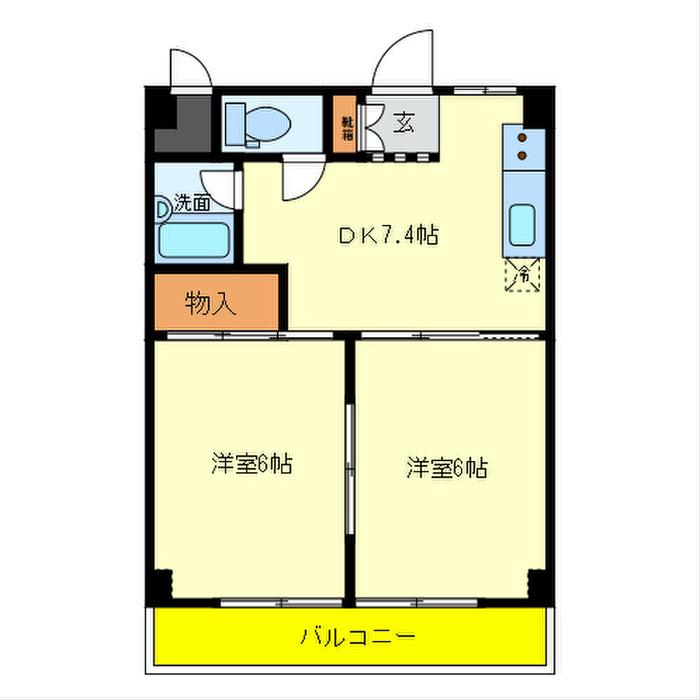 御影マンション東館(2DK/3階)の間取り写真