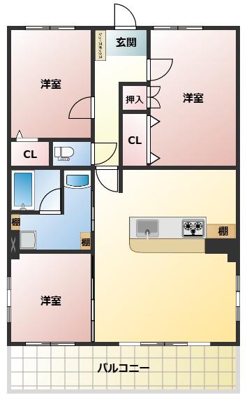 国分大善ビル(3LDK/6階)の間取り写真