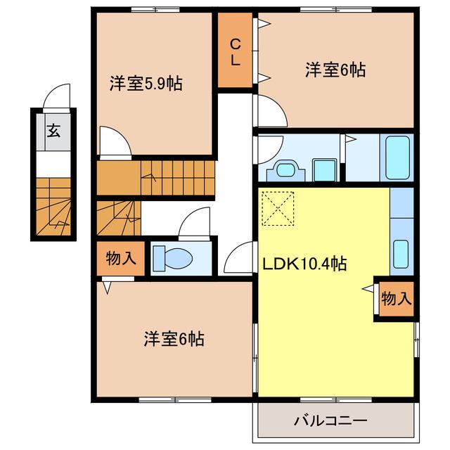 マニフィークK B(3LDK/2階)の間取り写真