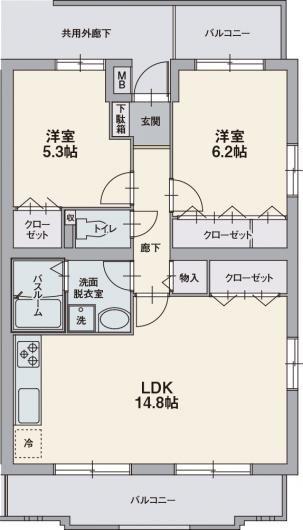 オーポン スクエア(2LDK/2階)の間取り写真