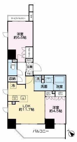 ネベル横浜関内(2LDK/11階)の間取り写真