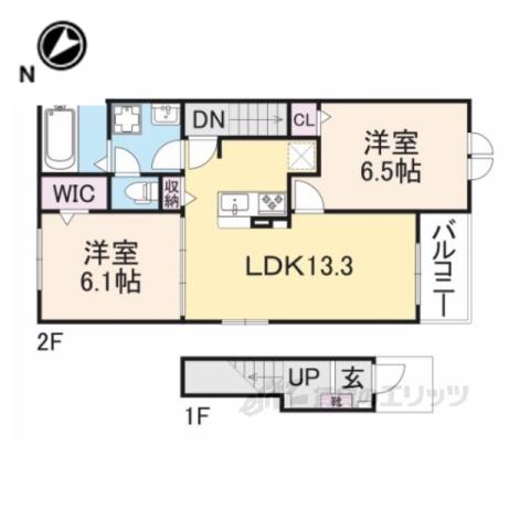 ビートルハウス野田山Ⅰ(2LDK/2階)の間取り写真