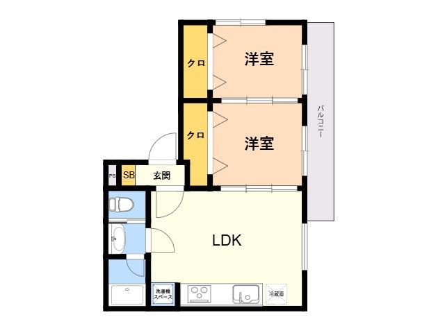 クロノス大濠(2LDK/2階)の間取り写真