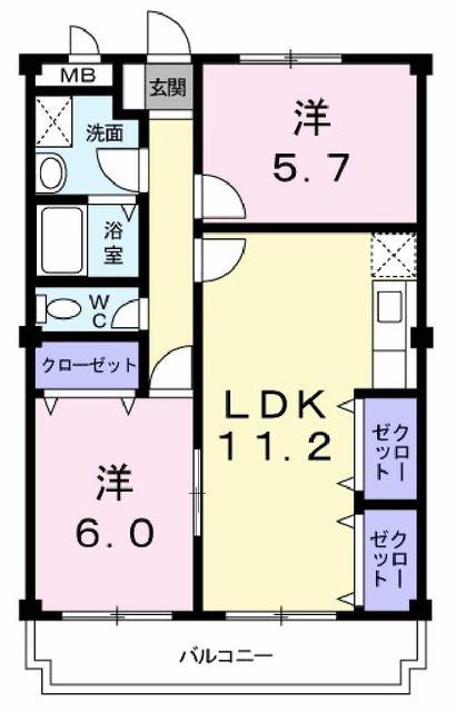 ゴコウマンション(2LDK/2階)の間取り写真