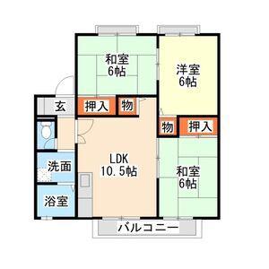 サンビレッジB棟(3LDK/2階)の間取り写真