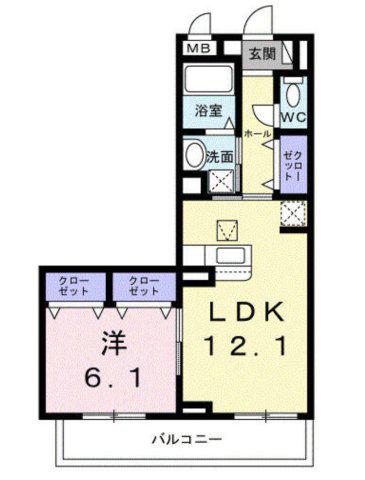 ボワリュネール(1LDK/1階)の間取り写真