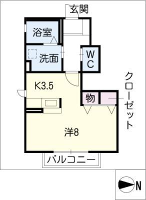 カーサ生桑(1K/1階)の間取り写真