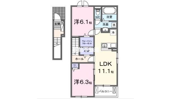 ミルキー ウェイ 壱番館(2LDK/2階)の間取り写真