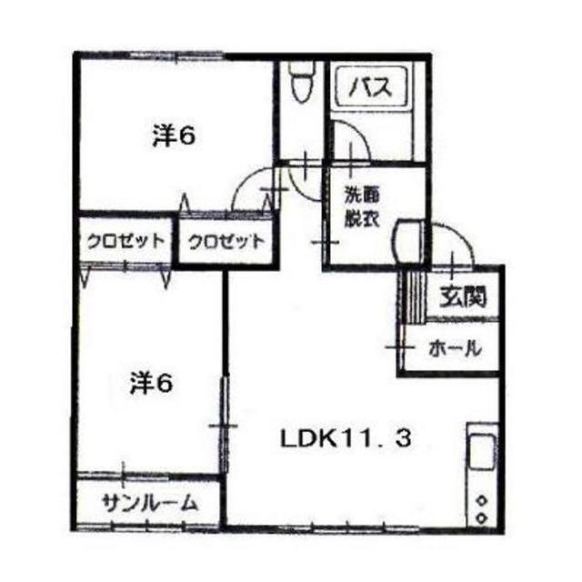 フォレストおがさわらB(2LDK/1階)の間取り写真