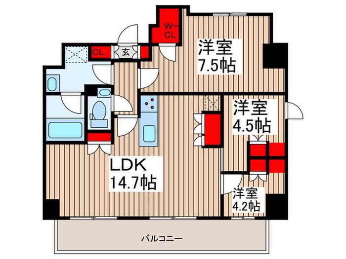 クレストコート上野(3LDK/14階)の間取り写真