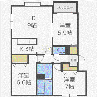 グランデール弐番館(3LDK/1階)の間取り写真