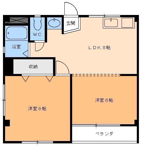 コーポヤマウチ(2DK/2階)の間取り写真