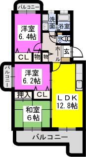 リヴェール伊賀II(3LDK/4階)の間取り写真