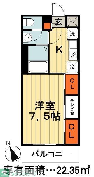 リブリ・ルームス弁天2(1K/2階)の間取り写真