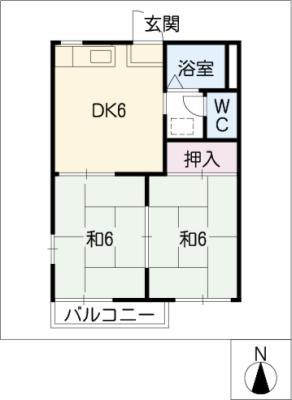 オーキッドレジデンス B棟(2DK/2階)の間取り写真