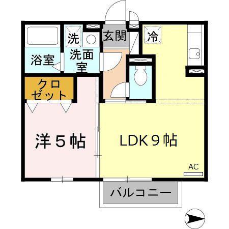 ヴァンソレイユ(1LDK/2階)の間取り写真