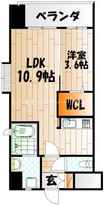ギャラクシー西小倉(1LDK/13階)の間取り写真