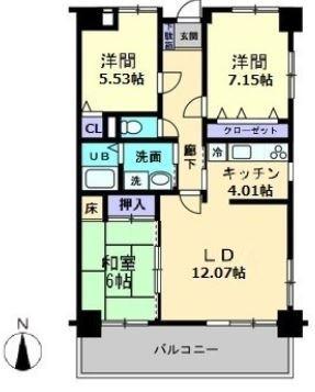 アヴェニール藤塚(3LDK/6階)の間取り写真
