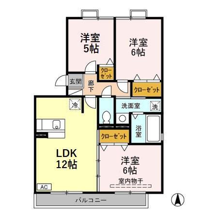 メゾン・ド・ソレイユ B 3LDK(3LDK/3階)の間取り写真