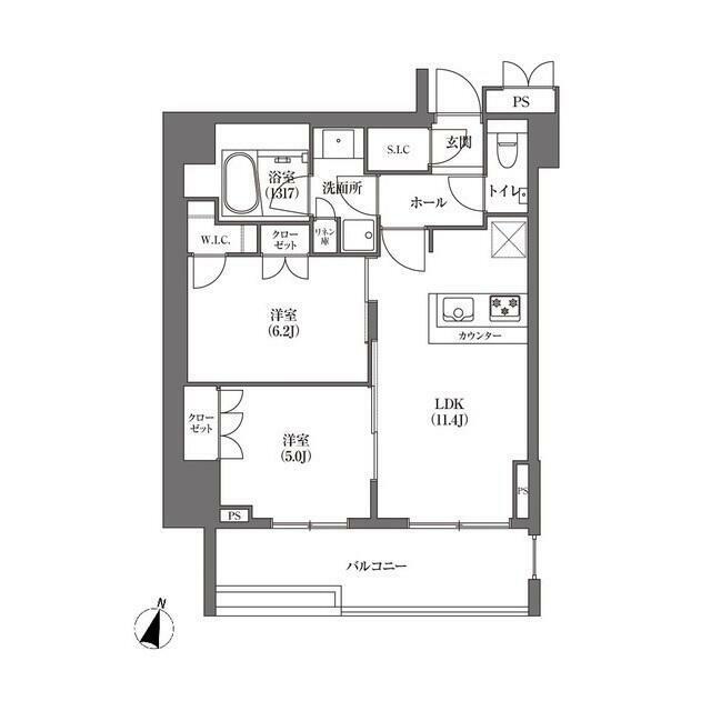 HAMACHO APARTMENTS 部屋番号0608(2LDK/6階)の間取り写真