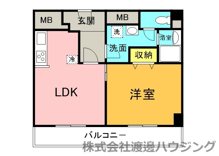フレール緑地公園(1LDK/4階)の間取り写真