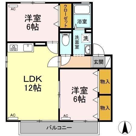 メゾネットクレールA棟(2LDK/1階)の間取り写真