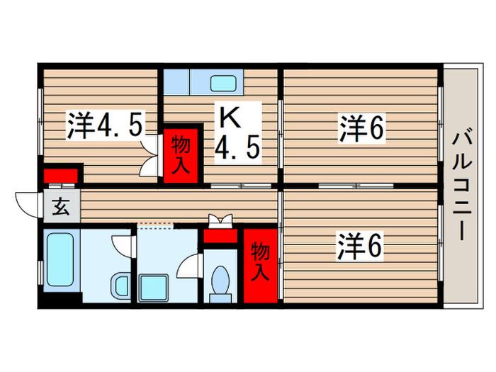 サンハイツ石橋2号棟(3K/2階)の間取り写真