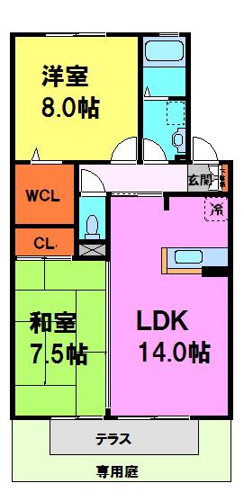 フェルトラウト24(2LDK/1階)の間取り写真