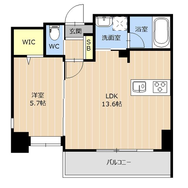 PROUD上熊本(1LDK/5階)の間取り写真