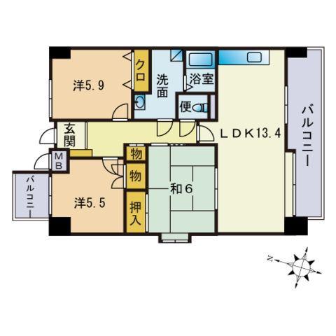 クレバー今宿(3LDK/5階)の間取り写真