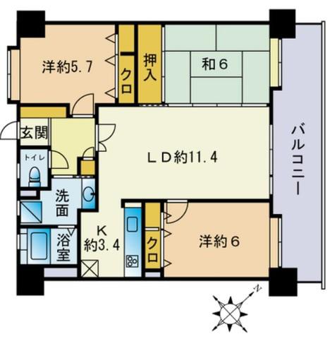 コモダス天神(3LDK/5階)の間取り写真