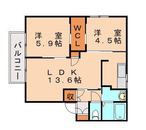 サンベルージュ名島(2LDK/2階)の間取り写真