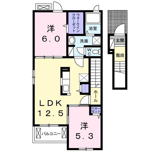 クラール土器町B(2LDK/2階)の間取り写真