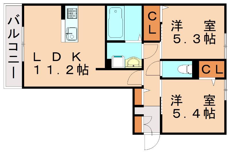 イオメール折尾(2LDK/2階)の間取り写真