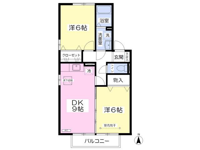 シャリテ藤塚(2DK/1階)の間取り写真