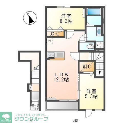 フランメ(2LDK/2階)の間取り写真